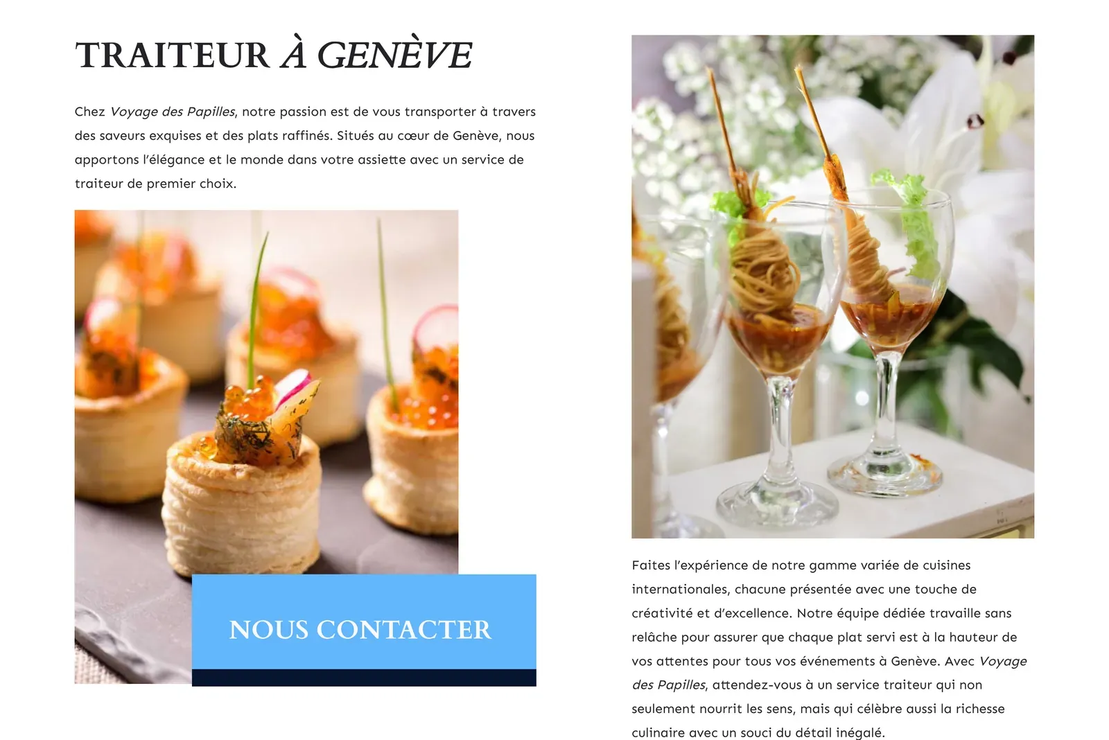 “Caterer in Geneva” section with a call to action
