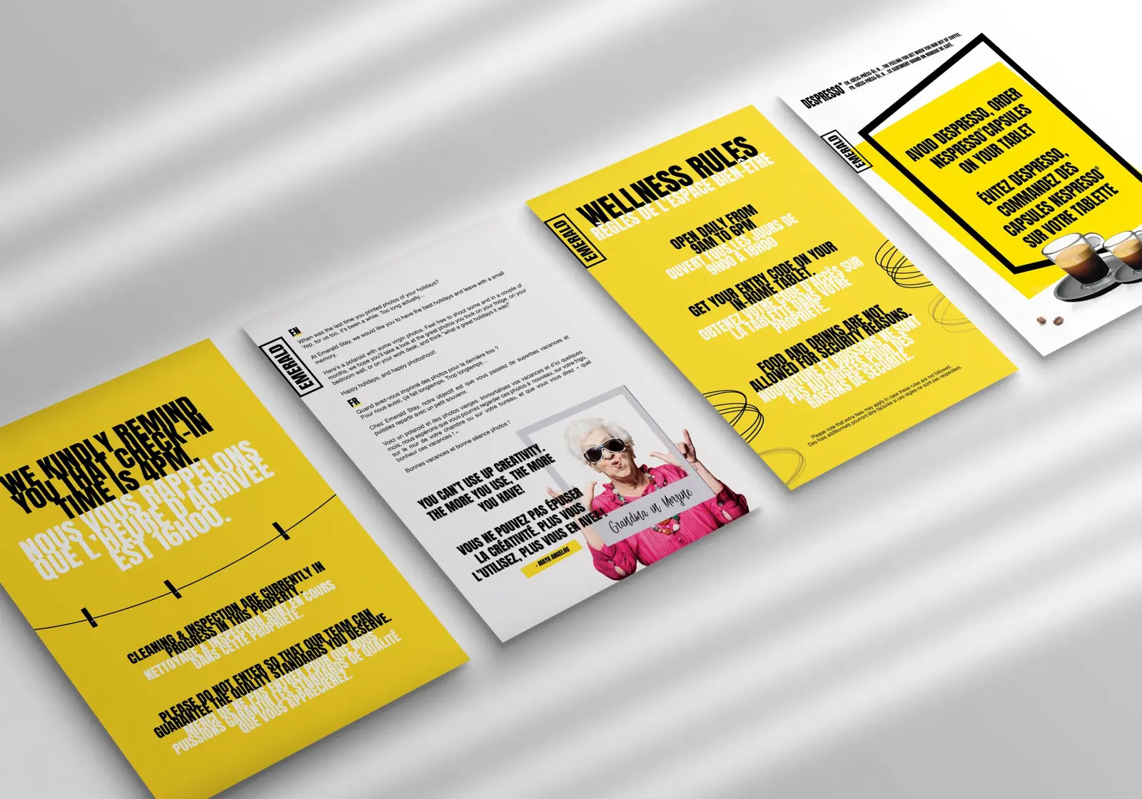 Emerald Stay print collateral: wellness guide and documents