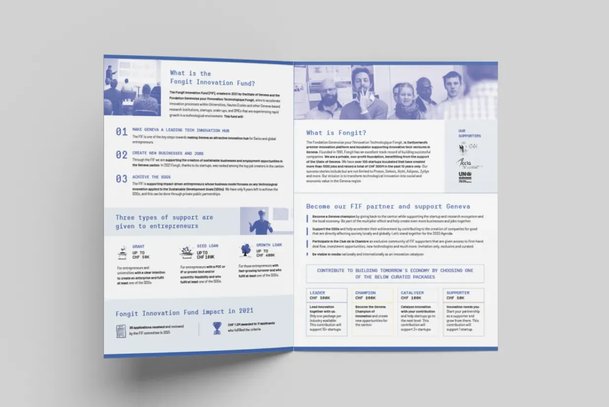 Brochure du Fongit Innovation Fund, double page intérieure